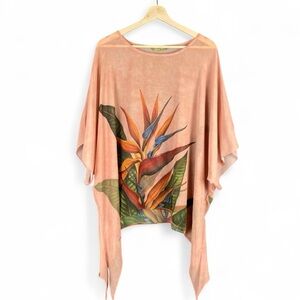 Jade L/XL Lightweight Rayon Semi Sheer Tunic Boho Tropical Flowy Beach Top